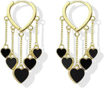 El Regalo Love Hearts Tassel Hoop Earrings for Women/Girls- Heart Huggie Hoop Chains Earrings (Gold)