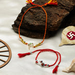 El Regalo 2PCs Rakhi Set for Brother- Auspicious OM, Ganesha, Rudraksha, Krishna Red Moli Thread Rakhi for BHai/Bhatija with Roli Chawal, Message Card in Rakhi Gift Box (OM Rudraksha Rakhi)