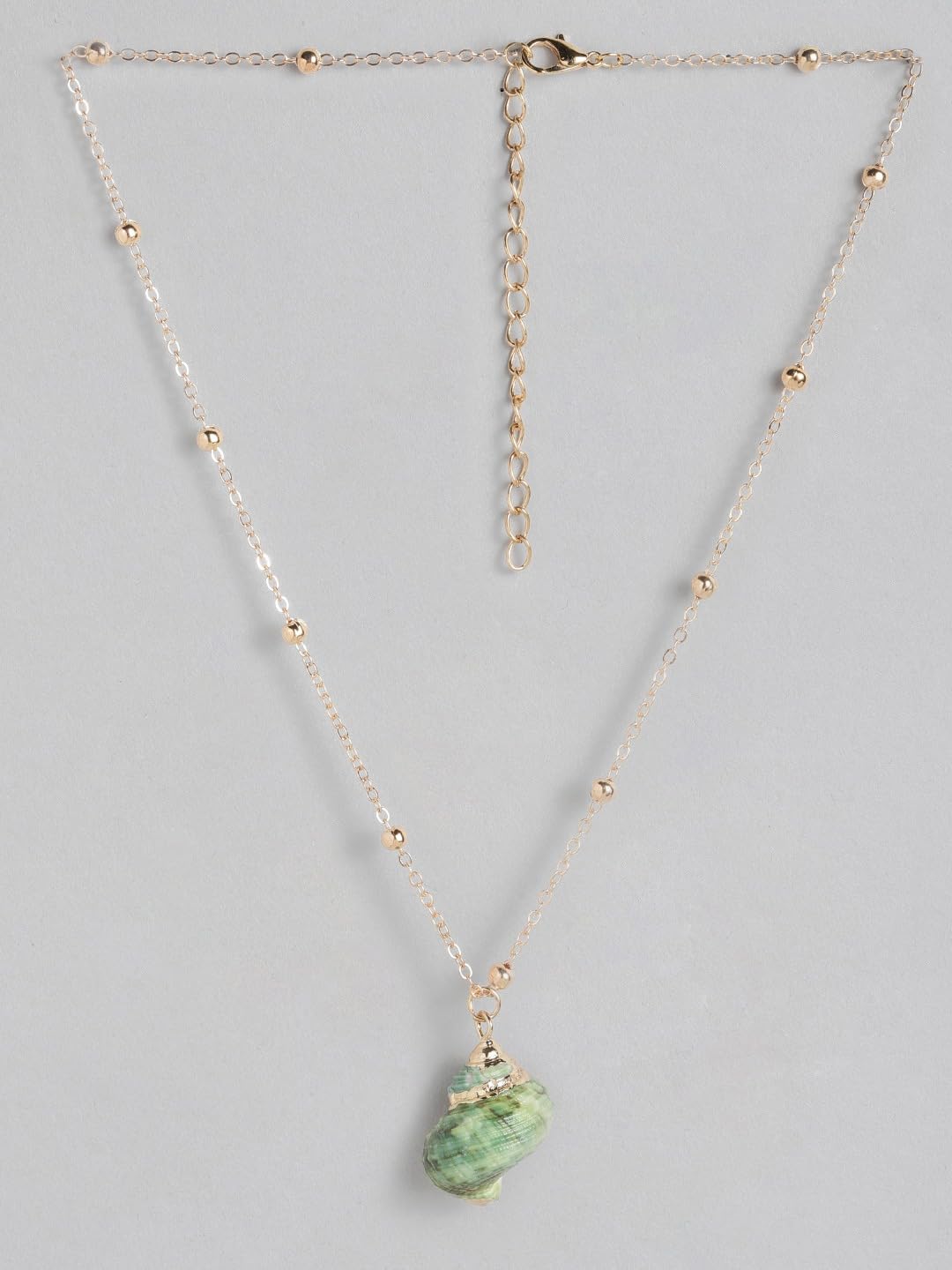 El Regalo Retro Green Cowrie Shell Golden Electroplated Necklace for Girls & Women | Bohemian Style Cowrie Sea Shell Handmade Beach Necklace