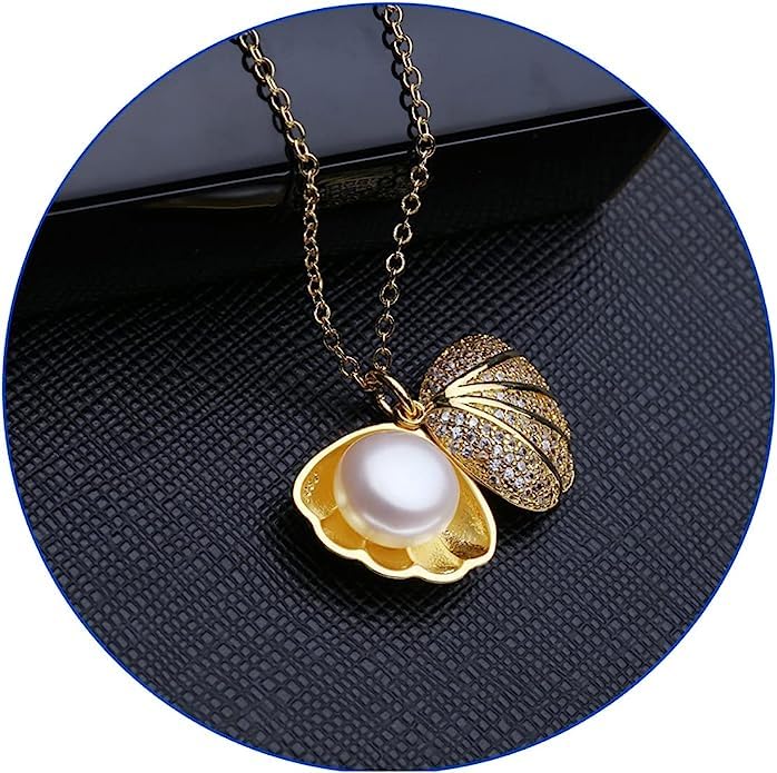 El Regalo Stainless Steel Anti Tarnish Pearl shell Pendant Necklace for Girls & Women, Trendy Waterproof Pearl Shell Pendant Necklace for Teens/Girls/Women, Mermaid Jewelry (Rose Gold)