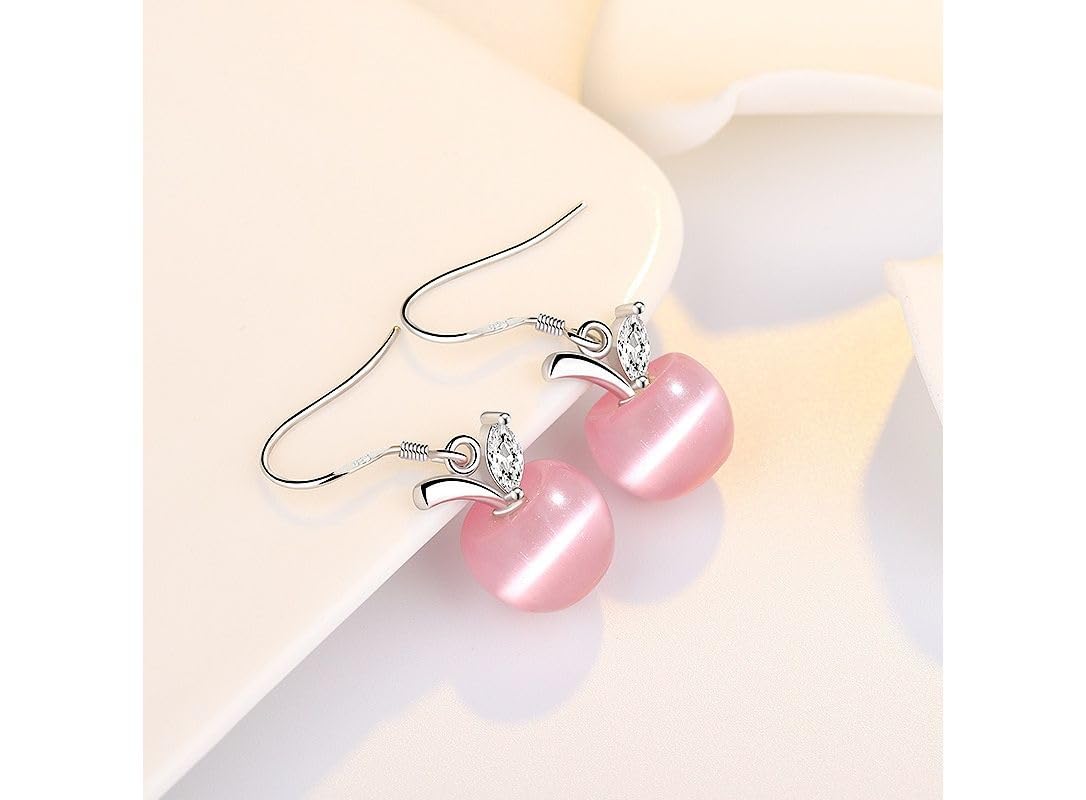 El Regalo Cute Pink Apple Drop Earrings for Women & Girls | Korean Style Aesthetic Earrings | CZ Studded Dangle Earrings | Trendy Party Fashion Jewellery