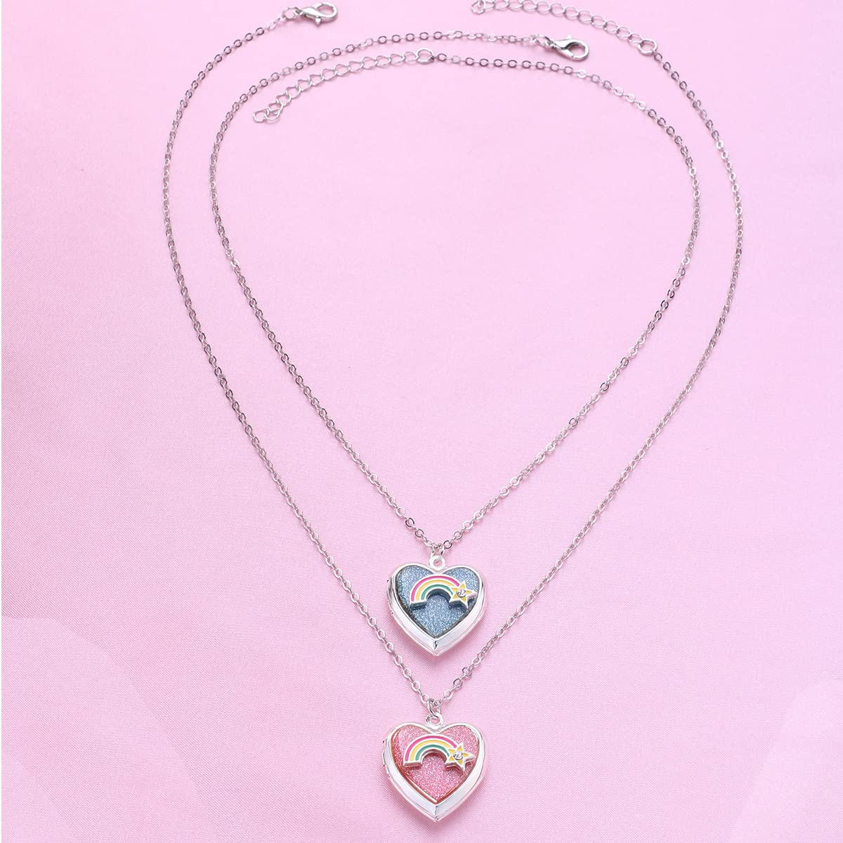 El Regalo 2 PCs Best Friends Heart-shaped Photo Box Pendant Necklace for Girls/Besties/Soul Sisters- BFF Jewelry Gift (Rainbow Heart Photo Pendant)