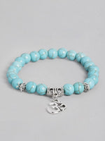 El Regalo OM Rakhi for Brother OM Charm Healing Yoga 8mm Beads Stretchable Bracelet Rakhi with Roli Canwal, Rakhi Card in Gift Box (Firozi)