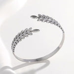 El Regalo Stainless Steel Olive Leaves Open Cuff Bracelet for Women- Anti Tarnish/Waterproof Western Vintage Style Bracelets (Silver)