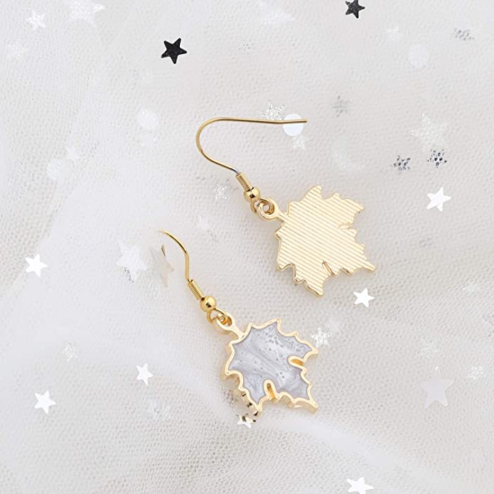 El Regalo 1 Pair Enamel Fall Maple Leaves Hypoallergenic Drop Earrings for Girls/Teens/Women (Silky Green Maple Leaves)