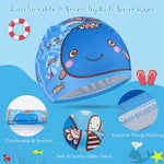 El Regalo 2 PCs Swim Cap Kids/Toddlers, Comfortable Breathable Polyester Fabric Swimming Caps Cute Cartoon Dolphin, Shark, Owl, Mermaid Fairy, Unicorn, Giraffe Swim Caps (Dolphin & Unicorn)