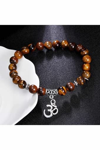 El Regalo -e OM -e Charm Healing Yoga 8mm Beads Stretchable Bracelets for Men/Women | OM Yoga Spiritual Jewelry (Tiger Eye)