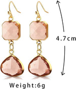 El Regalo Simulated Navy Blue Sapphire & Champagne Topaz Crystal Earrings- Hypoallergenic Dangle Drops Crystal Earrings for Girls & Women (Peachy Pink)