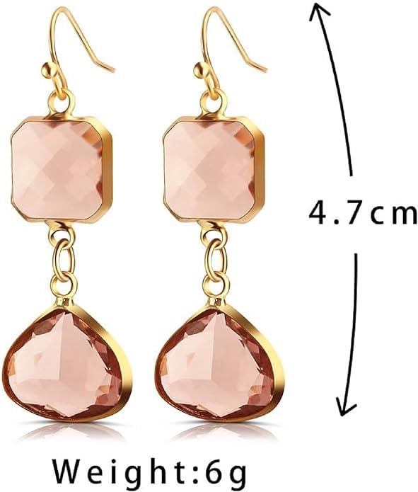 El Regalo Simulated Navy Blue Sapphire & Champagne Topaz Crystal Earrings- Hypoallergenic Dangle Drops Crystal Earrings for Girls & Women (Peachy Pink)