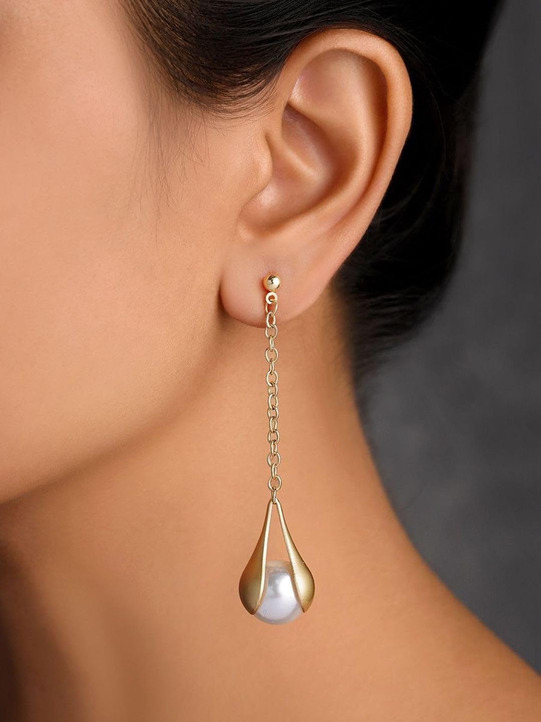 El Regalo Elegant Faux Pearl Earrings for Women - Elegant 18K Gold & Silver Plated Moti Jewelry Collection | Fancy Studs, Dainty Drops & Long Dangle Pearls Earrings for Girls (Style-2)