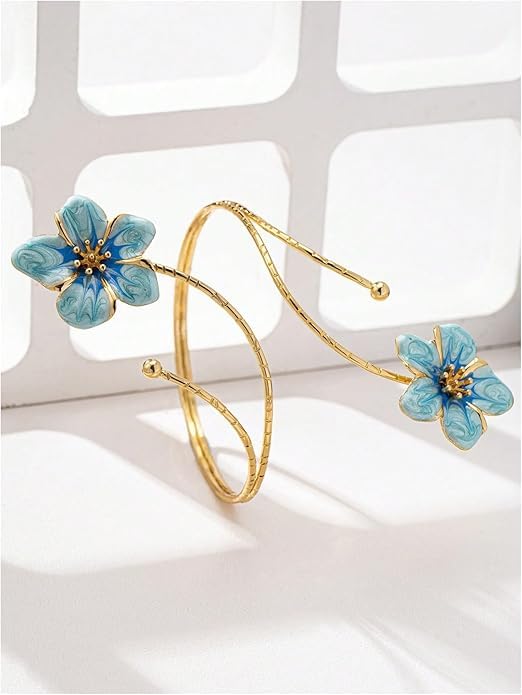 El Regalo Floral Enamel Armlet/Bajuband for Women & Girls - Adjustable Gold-Plated Upper Arm Cuff Bracelet | Bohemian Armlet for Weddings, Festivals & Dance Performances (Blue)