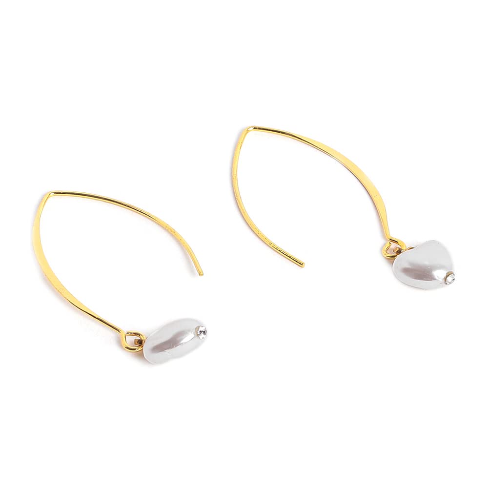 El Regalo 2 Pairs Pearls Earrings - Drop and Heart Pearls Dangle Golden Brass Earrings for Girls & Women