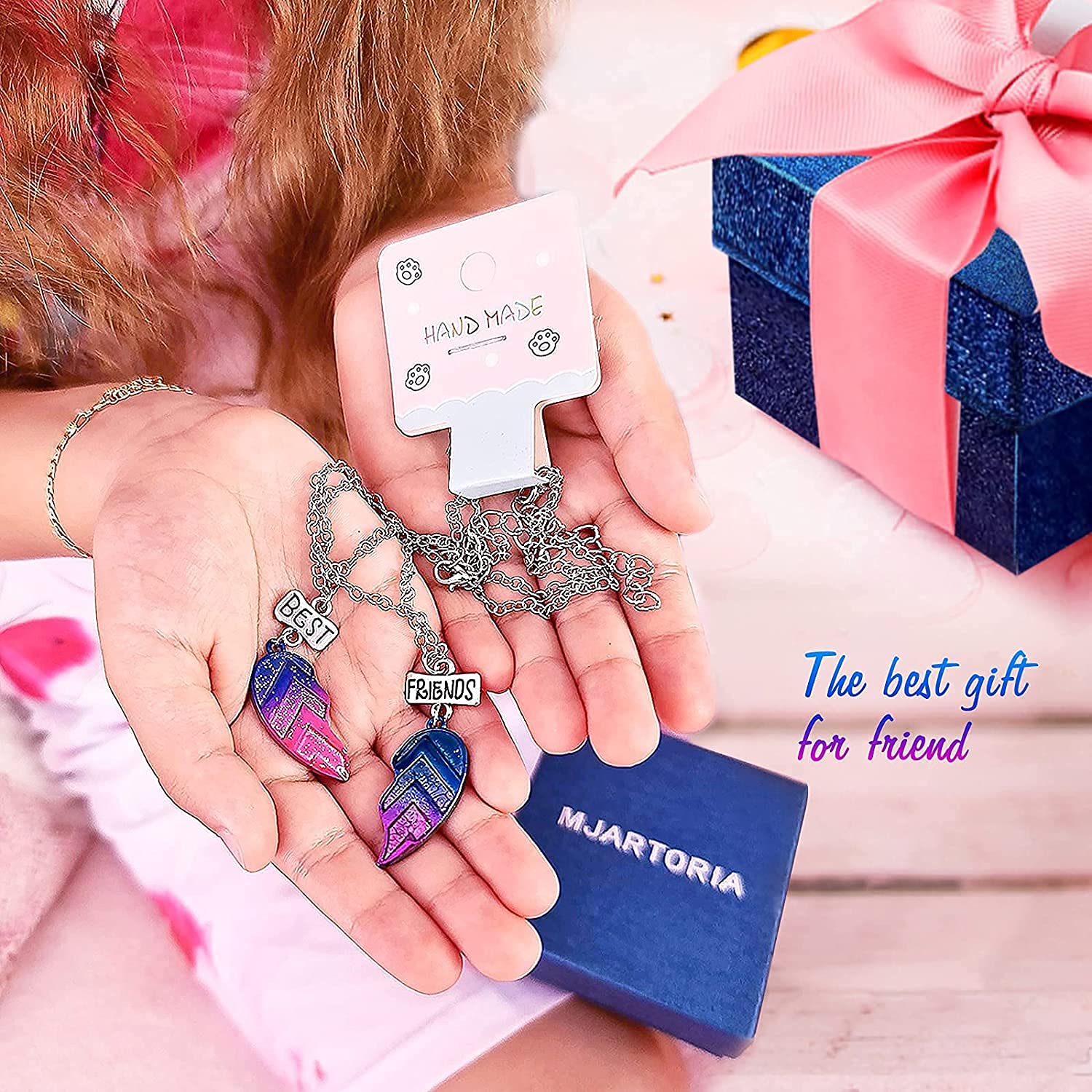 El Regalo 2 Pcs Best-Friend (Bf) Magnetic Heart Pendant Necklace Set For Girls/Sisters/Besties
