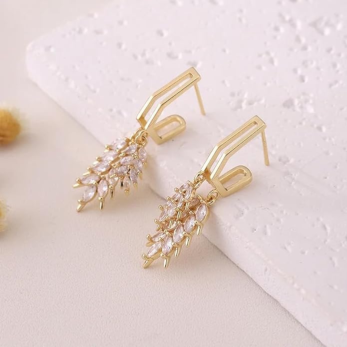 El Regalo Brynlee Leaf Filigree Crystal Drop Leverback Earrings- Fashion Crystal Leaves Statement Earrings for Girls & Women
