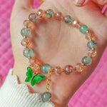 El Regalo 1 PC Butterfly Sparkly Crystal Beads Tassel Bracelet With Cute Enamel Butterfly Charms for Girls/Teens/Women (Green)