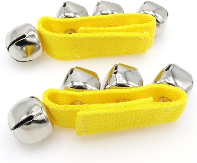 El Regalo 2PCs Jingle Bells Christmas Bracelets | Wrist & Ankle Bells for Party Favors, Musical Rhythm & Christmas Decor | Adjustable Percussion Instruments (Yellow)