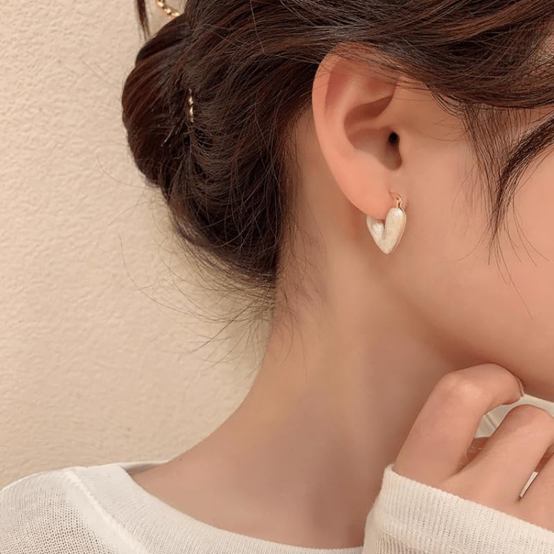 El Regalo 1Pair Love Heart Hoop Earrings- Small Oil Dripping Gold Plated Heart Earrings for Girls & Women Hoop (White)