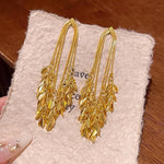 El Regalo Gold Plated Tassel Leaves Drop Earrings for Women & Girls | Long Statement Dangle Earrings | Elegant Western & Festive Jewelry