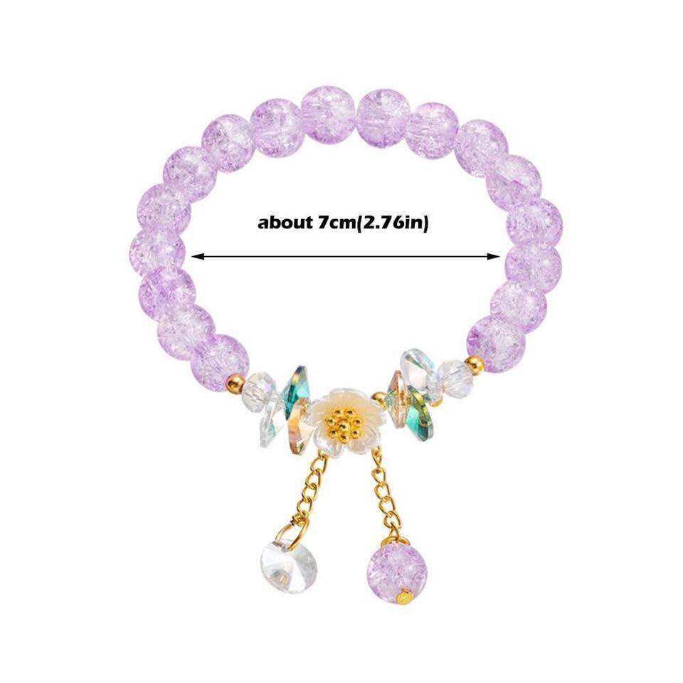 El Regalo Daisy Flower Bracelets- 1PC Crackled Crystal Beads Tassel Flower Charms Bracelet for Girls & Women (Purple)