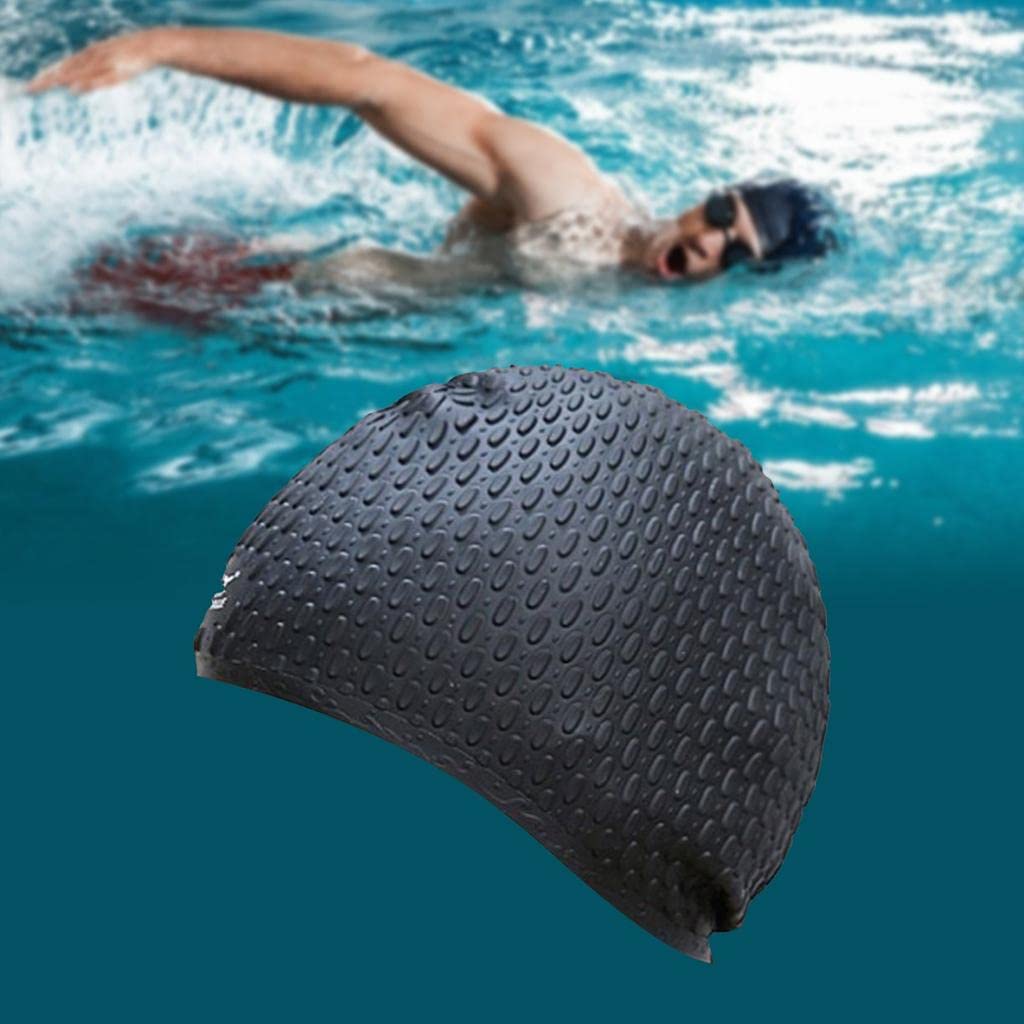 El Regalo 1 PC Silicon Bubbled Swimming Cap for Teens/Adults- Silicone Thickened Long Hair Silicone Swimming Cap (Black)