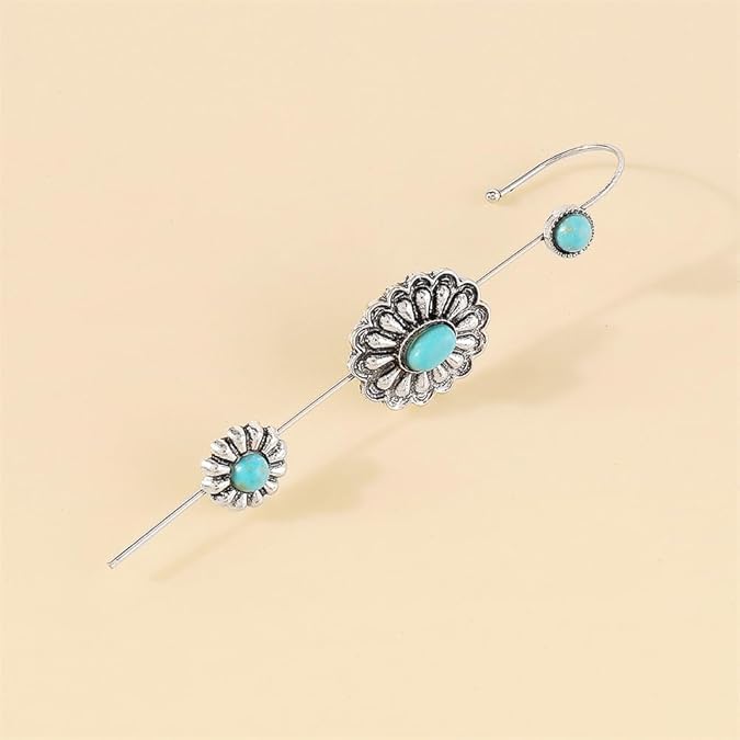 El Regalo 2PCs Turquoise Ear Wrap Crawler Hook Stud Earrings for Women Girls- Long Bar Piercing Ear Cuffs Boho/Bohemian Statement Earrings (Style-2)