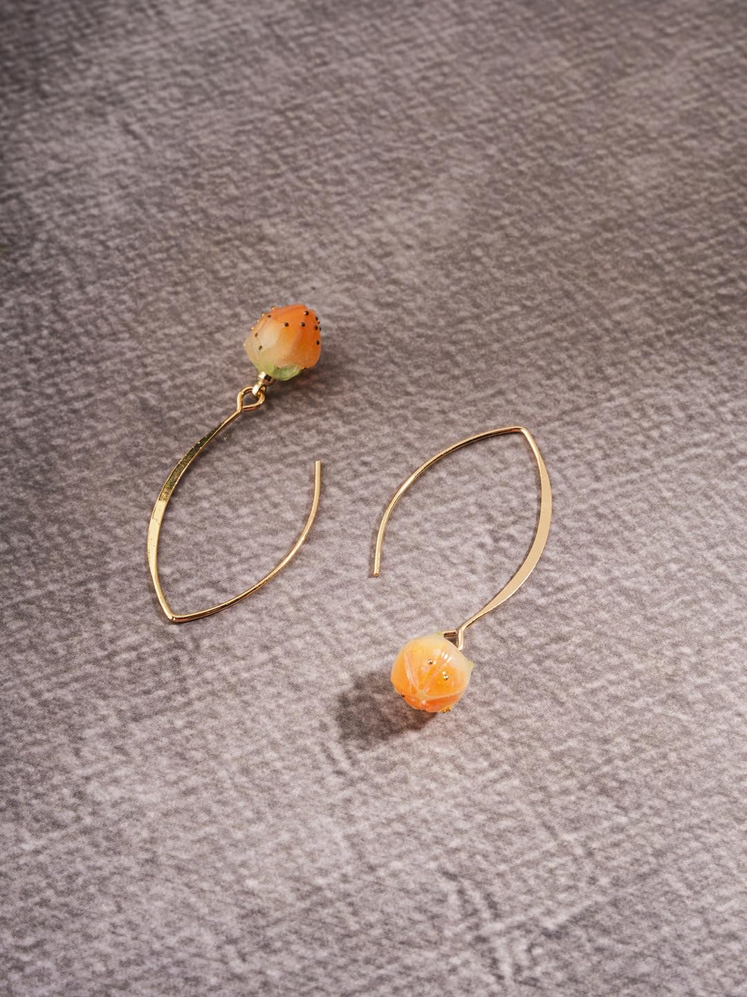 El Regalo Cute & Elegant Flower Bud Drop Long Hook Earrings- Super Elegant & Classy Gradient Color Flower Bud Earrings for Girls & Women, Contemporary Design (Marigold Yellow)