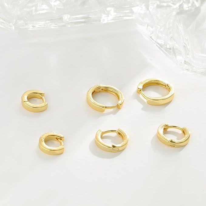 El Regalo 18K Gold Plated Anti-Tarnish Stainless Steel Huggie Hoop Earrings Combo - Set of 3 Pairs | Waterproof Minimalist Baali for Women & Girls | Cartilage & Second Piercing Jewelry