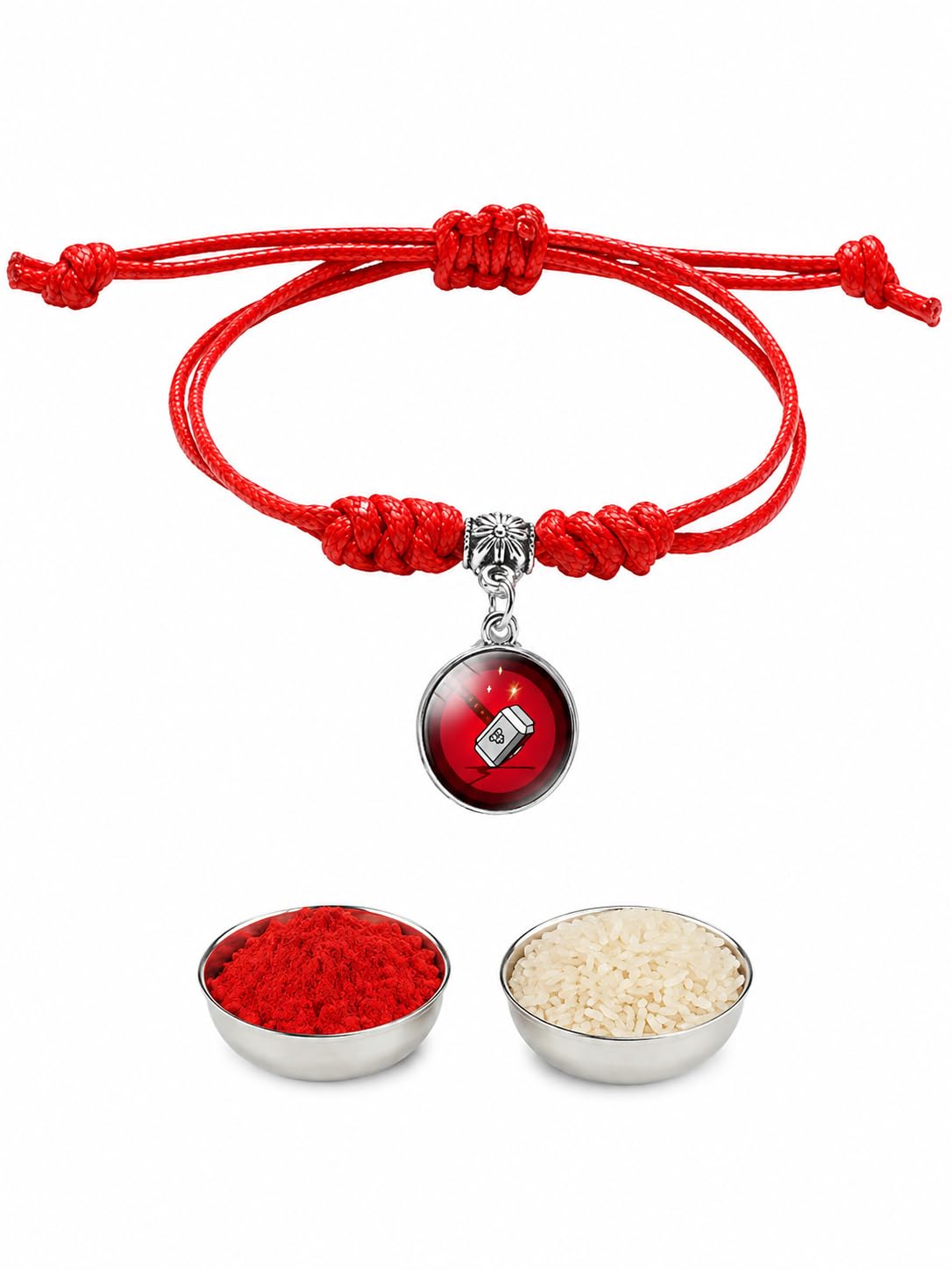 El Regalo 1PC Superhero Kids Rakhi- Fun Kids Bracelet Rakhi with Roli Chawal, Rakhi Message Card in Rakhi Gift Box for Little Bro/Sister/Niece or Nephew (Thor Red Rakhi)