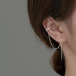 El Regalo Cubic Zirconia Cuff Chain Earrings for Women - Threader Earrings - Criss Cross & Braided Ear Cuff with Long Link Chain - Non-Piercing Cartilage Clip-on Jewelry Gift (Style-3)