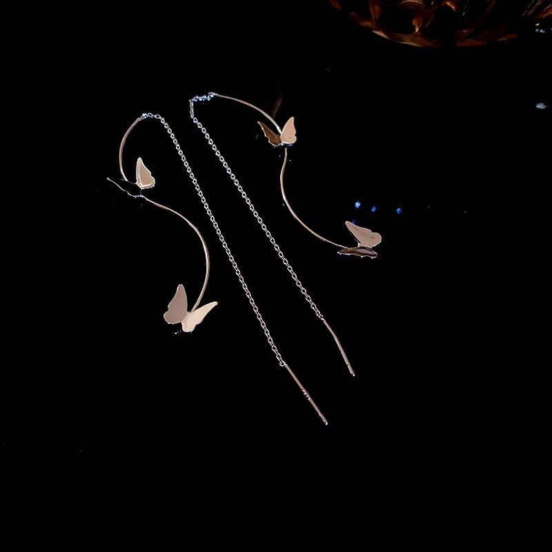 El Regalo Butterfly Threader Earrings- Needle Thread Butterfly Long Tassel Earrings for Girls & Women (Gold)