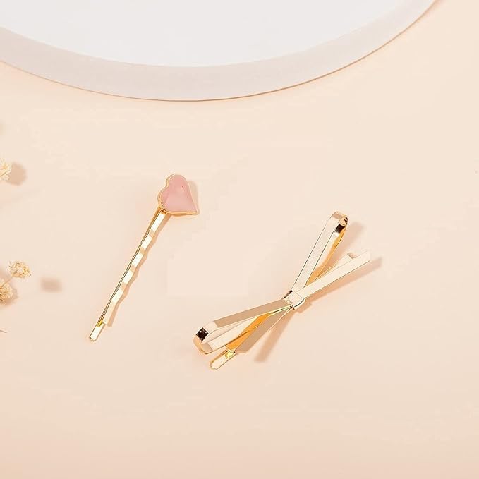 El Regalo 3 Pearls Heart Hair Pins Combo Set- Fancy Hair Pins- Heart, Pearl & Bow Bobby Pins Combo for Girls & Women