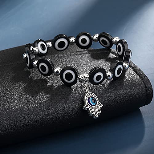 El Regalo Unisex 2PCs Evil Eye Hamsa Bracelets Set | Lucky Evil Eye Designer Protection Bracelets Set in Blue & Black