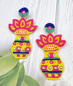 El Regalo Seedbeads Big Kalash Earrings- Exquisite Shubh Kalash Ethnic Statement Stud Earrings for Weddings/Haldi/Mehndi Ceremonies Parties