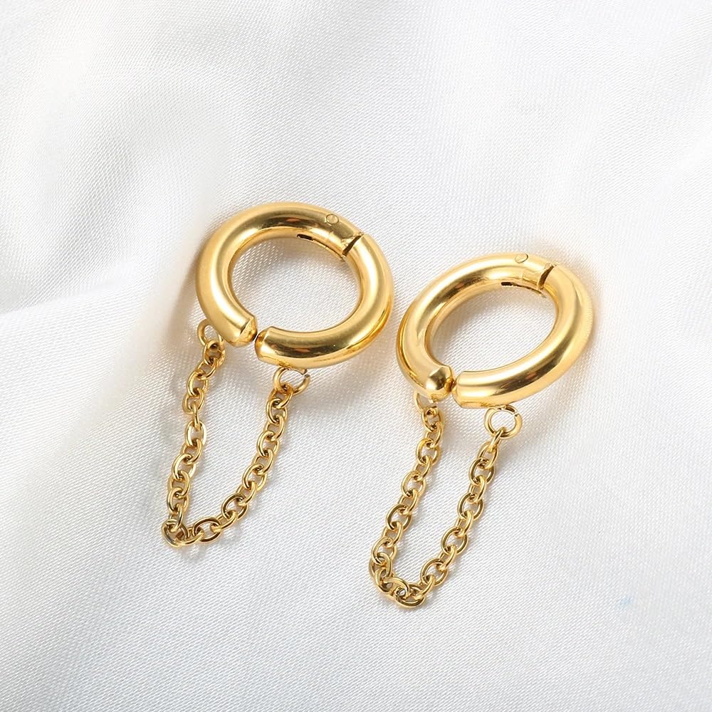 El Regalo Chain Hoop Ear Cuffs- Non Piercing Cartilage Earring- Trendy Cuff Wrap Clip on Earrings for Girls Women (Style-1)