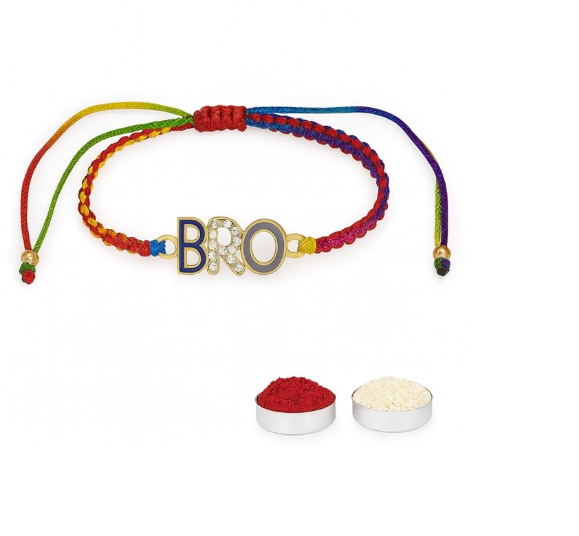 El Regalo Cute Rakhi for Brothers- Avenger, Bro, Om, Evil Eye & More | Handcrafted with Card, Roli Chawal & Rakshabandhan Box | Raksha Bandhan Bracelets for Kids, Brothers, Adults (Bro Rakhi)