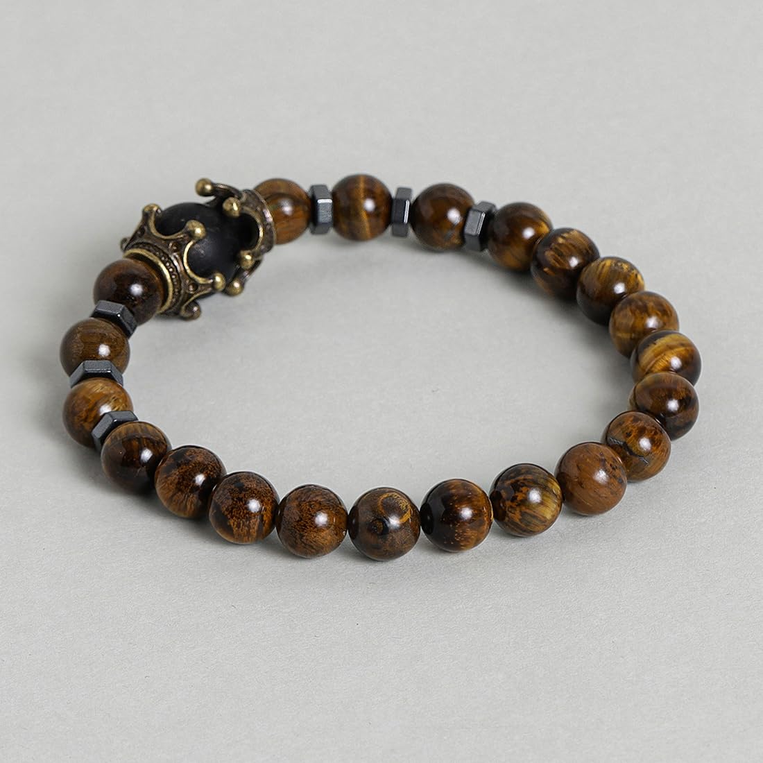 El Regalo 1 PC Natural Tiger Eye Stones Antique Charm Rakhi for Brother/Bhai- Natural Stones Rakhi with Roli-Chawal Shagun, Rakhi Message Card in Rakhi Gift Box