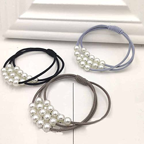 El Regalo Set of 5 Knotted Elastic Pearls Hair Ties Rubber Band Ponytail Holder for Girls/Kids/Women (5 Pearls Multi Layers Rubber bands)