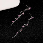 El Regalo Long Copper Zirconia Rhinestone Leaf Drop Dangle Earrings for Women | Korean Style Vine Fringe Earrings | Classy Party, Wedding & Casual Earrings Jewelry (Pink Silver)