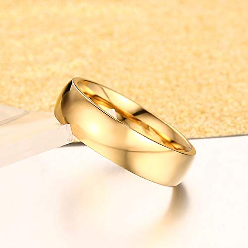 El Regalo Solid Stainless Steel 6mm Plain Classic Band Ring Comfort-Fit for Men Women- Anti Tarnish/Waterproof Plain Dome Stacking Simple Rings Bands Thumb Finger Ring (Gold, 21)