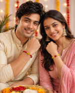 El Regalo 2PCs Minimalist & Elegant Heart Bracelet Rakhi Combo Set for Brother/Bhai/Bhaiya-Bhabhi with Roli-Chawal & Rakhi Gift Box - Handwoven, Beautifully Packaged (Yellow & Red)