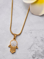 El Regalo Stainless Steel CZ Hamsa Hand Unisex Pendant Necklace for Men/Women- Gold Plated, Anti Tarnish Luxury Hamsa Hand Chain Necklace