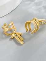 El Regalo Fashionable & Elegant Matt Finish Ear Cuffs for Non Piercing Earrings- Ballet Hollow Cross Ribbon Ear Clips for Girls, Trendy Versatile Clip On Cuff Earrings for Girls & Women (Gold Matte)