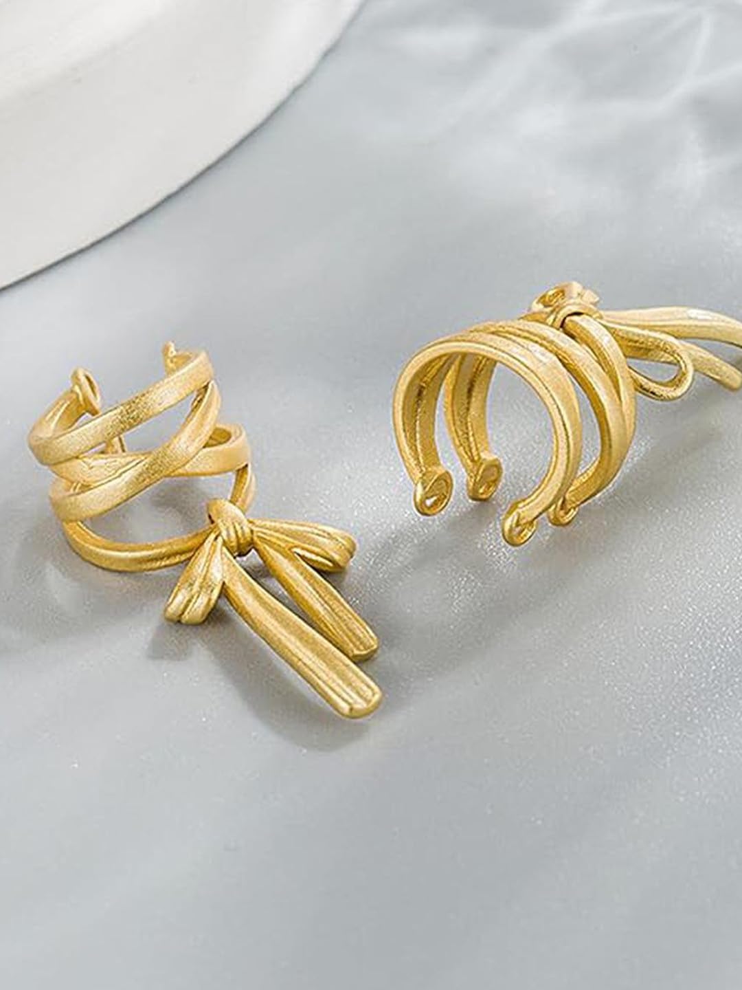 El Regalo Fashionable & Elegant Matt Finish Ear Cuffs for Non Piercing Earrings- Ballet Hollow Cross Ribbon Ear Clips for Girls, Trendy Versatile Clip On Cuff Earrings for Girls & Women (Gold Matte)