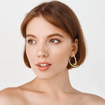 El Regalo Women's & Girl's Cross Curved Earrings, Curved Stick Front Back Linear Drop Hypoallergenic Earrings (Plain Golden)