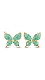 El Regalo Luxurious Oil Drip Stainless Steel Butterfly Stud Earrings for Women & Girls - Minimalist 18K Gold Plated Aesthetic Enamel Butterfly Jewelry for Daily, Party & Gifting (Teal Green)