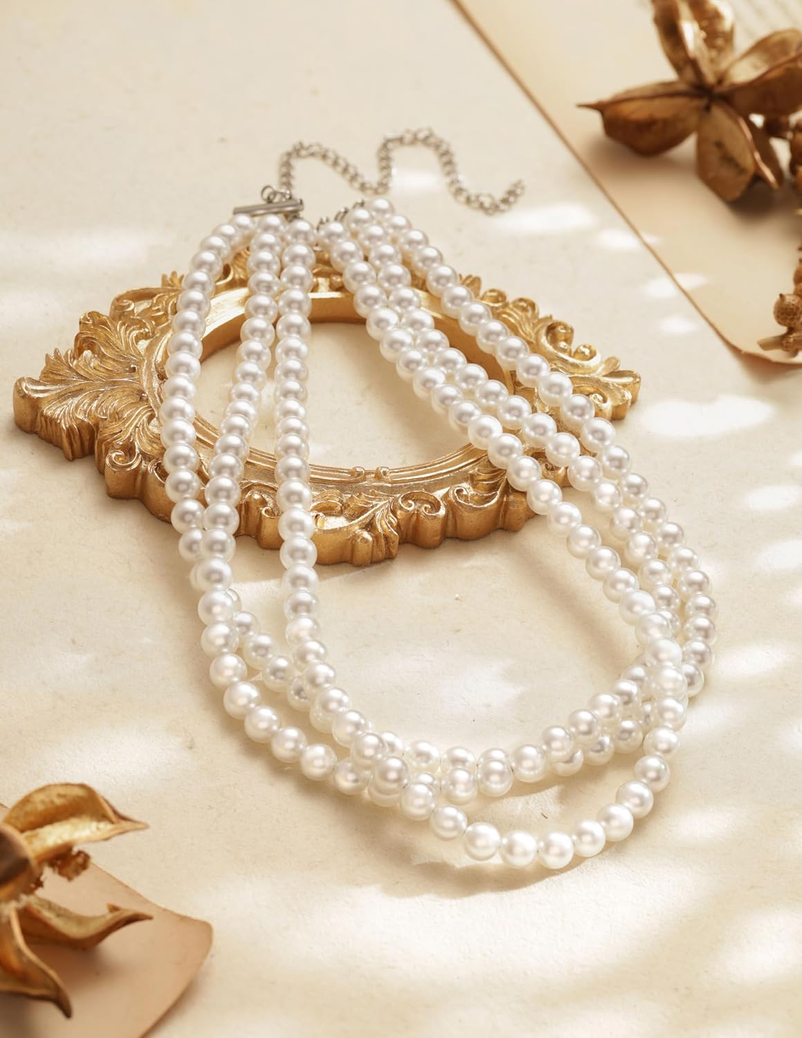 Sacina Boho 1920s Layered 3 Row Imitation Pearl Choker Necklace, Pearl Choker Necklaces for Women, Bridal Necklace, Costume Jewelry, Christmas Jewelry Gift for Women, White
