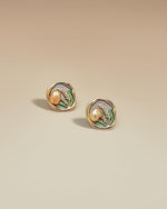 El Regalo 3D Enameled Irregular Pearl Stud Earrings for Women & Girls - Vintage Boho Artistic Gold Plated Floral Earrings, Unique Handmade Baroque Pearl Ear Studs