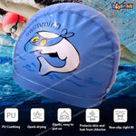 El Regalo Waterproof Swim Cap for Kids Boys Girls, Cute Cartoon PU/Silicone No-Slip Swimming Bathing Cap for Children Long Short Hair, Non-Toxic,Flexible Swim Caps Hat (Fish Blue)