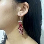 El Regalo Vintage Ethnic Peacock Earrings for Women- Elegant Oil Drop Rhinestone Dangle Earring Party Jewelry (Red)