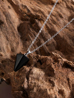 El Regalo 1PC Natural Stones Pointed Pendulum Unisex Pendant Necklace- Natural Healing Stones Peandant Chain Necklaces- Reiki healing/Feng shui (Black Onyx)